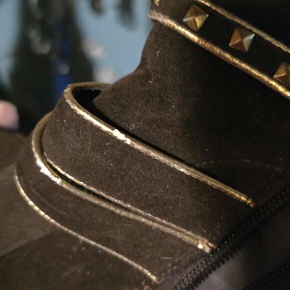 Size 8.5 De Blossom Collection Brown Gold Buckle Ankle Booties High Heels Shoes - Picture 13 of 16